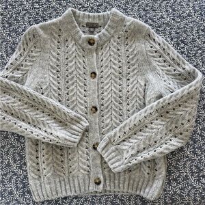 Light Gray Openwork Cable Knit Button-Front Cardigan